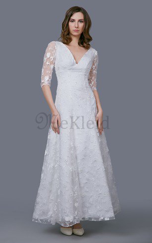 Plissiertes Ärmelloses Elegantes Schlichtes Brautkleid mit V-Ausschnitt