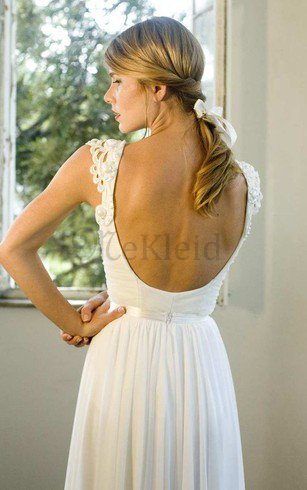 V-Ausschnitt Spitze Schlichtes Brautkleid mit Gekappten Ärmeln mit Plissierungen