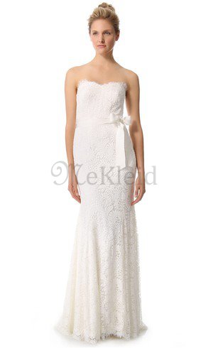 Etui Trägerlos Reißverschluss Brautkleid mit Schleife mit Gürtel