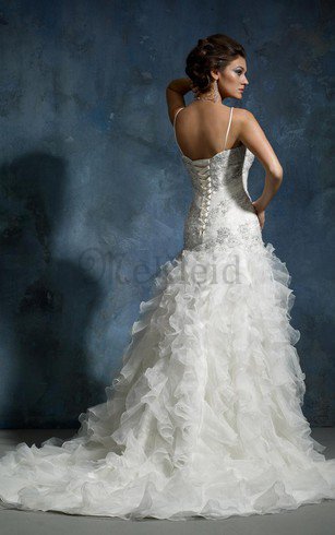 A-Line Organza Perlenbesetztes Luxus Brautkleid mit Rücken Schnürung