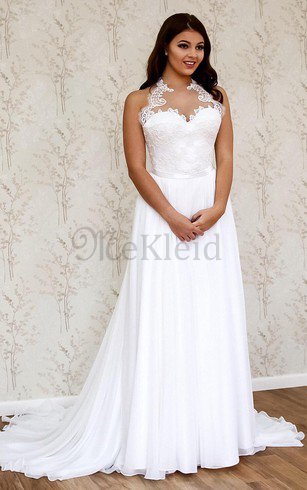 Reißverschluss Chiffon Bodenlanges Brautkleid mit Applike mit Bordüre