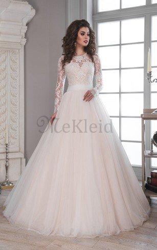 A-Line Schaufel-Ausschnitt Lange Ärmeln Romantisches Brautkleid mit Schleife