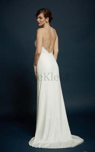 Rückenfreies Elastischer Satin Luxus Brautkleid ohne Ärmeln mit Spaghettiträger