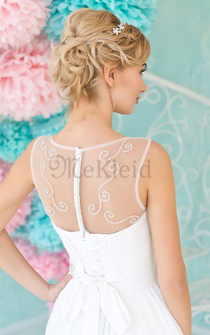 Perlenbesetztes Ärmelloses Einfaches Bodenlanges Brautkleid mit Drapierung