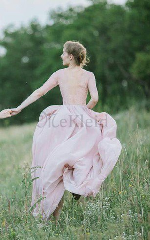 Natürliche Taile Plissiertes Bodenlanges Brautjungfernkleid mit Bordüre mit Rüschen
