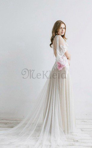 A linie Gericht Schleppe Romantisches Brautkleid mit Applike mit Plissierungen