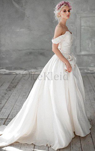 A-Linie Perlenbesetztes Taft Kapelle Schleppe Romantisches Brautkleid