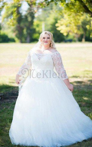 Tüll Duchesse-Linie Bodenlanges Brautkleid mit Rücken Schnürung mit Sweep Zug