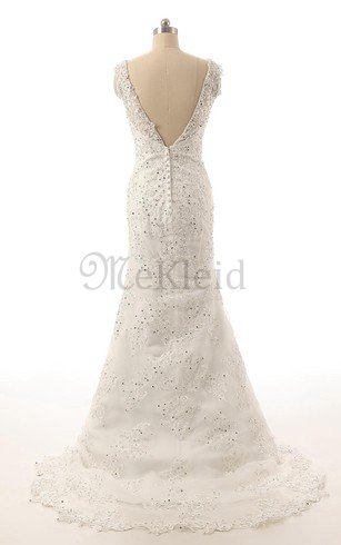 Paillette Schaufel-Ausschnitt Bodenlanges Brautkleid mit Bordüre mit Gekappten Ärmeln