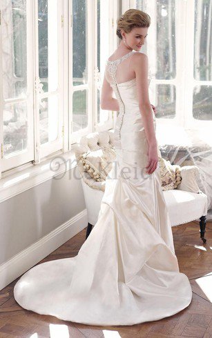 Natürliche Taile Bodenlanges Elegantes Brautkleid mit Perlen mit Pick-Ups