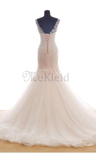 Meerjungfrau Stil Sweep Train Ärmellos Romantisches Brautkleid mit Drapierung