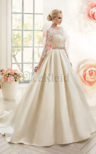 A-Line Lange Ärmeln Luxus Tiefer V-Ausschnitt Brautkleid mit Applike