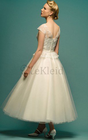 A linie Schaufel-Ausschnitt Elegantes Brautkleid mit Gekappten Ärmeln mit Applike