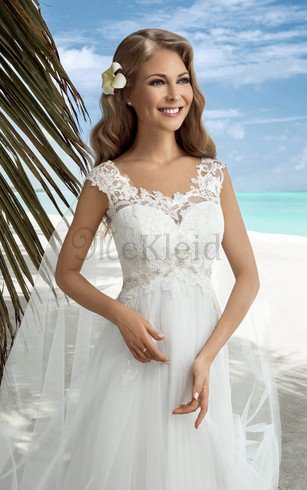 Strand Empire Taille Schlichtes Brautkleid mit Watteau Schleppe mit Rücken Schnürung