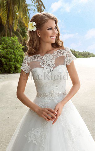 Strand Bodenlanges Sittsames Brautkleid mit Perlen mit Gekappten Ärmeln