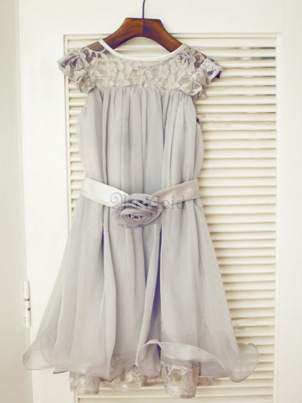 Prinzessin Chiffon A-Linie Bodenlanges Blumenmädchenkleid mit Reißverschluss