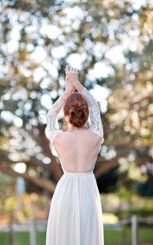A-Line Plissiertes Bodenlanges Konservatives Brautkleid aus Chiffon