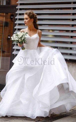 V-Ausschnitt Sweep Train Ärmelloses Elegantes Brautkleid mit Bordüre