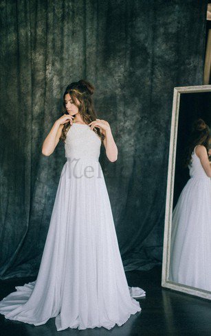 Spitze Plissiertes Ärmellos Brautkleid mit Bordüre mit Sweep Zug