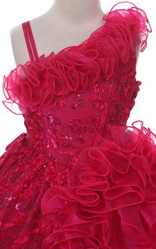 A-Line Empire Taille Wadenlanges Blumenmädchenkleid mit Reißverschluss mit Rüschen