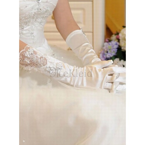 Satin Mit Applikation Weiß Modern Brauthandschuhe