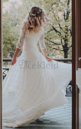 Enges Schaufel-Ausschnitt Legeres Brautkleid mit Schleife mit Bordüre