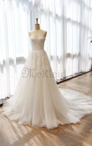 Spitze Herz-Ausschnitt Wadenlanges Brautkleid mit Reißverschluss mit Blume