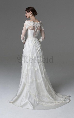 Zickzack Ausschnitt Spitze Elegantes Brautkleid mit Applike mit Rücken Schnürung