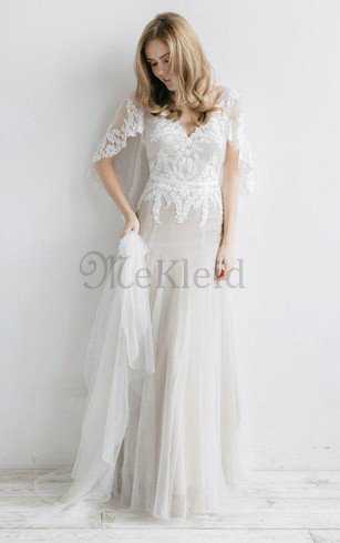 A linie Gericht Schleppe Romantisches Brautkleid mit Applike mit Plissierungen