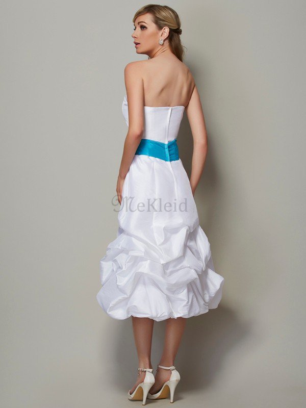 Ärmellos Mini Wadenlanges Brautjungfernkleid mit Reißverschluss aus Taft