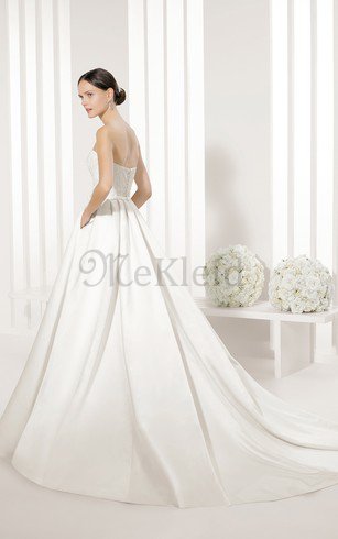 Trägerlos Elegantes Sittsames Brautkleid mit Rücken Schnürung mit Schmetterlingsknoten