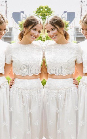 Schaufel-Ausschnitt Zweistück Schlichtes Schick Brautjungfernkleid mit Juwel Ausschnitt