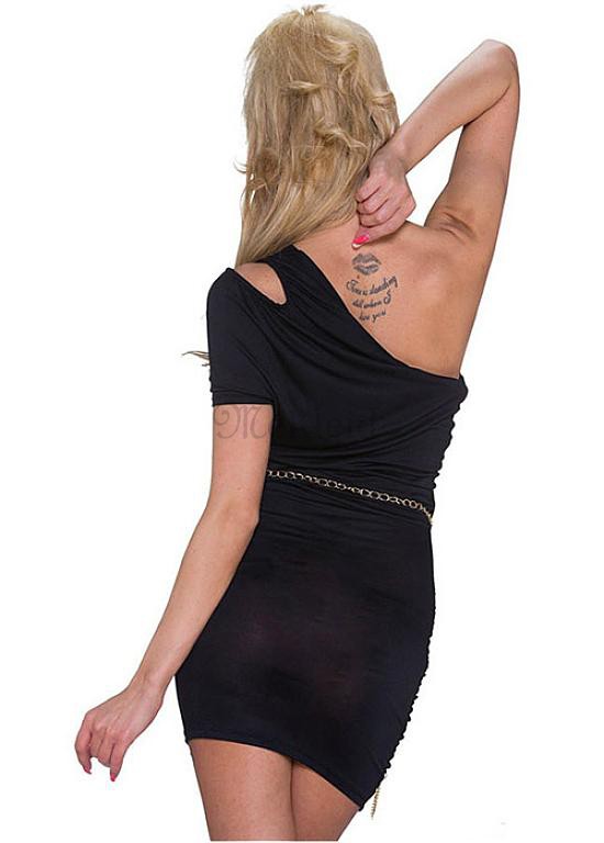 Eine Schulter Ausgeschnitten Schwarz Bodycon Kleid Plicated Club Kleider