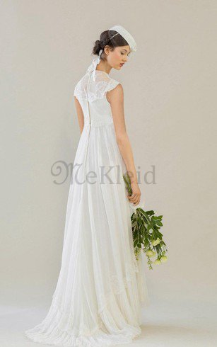 Klassisches A-Linie Ärmellos Brautkleid mit Blume mit Hohem Kragen