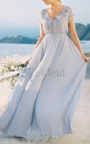 A-Line Kurze Ärmeln Bodenlanges Brautjungfernkleid mit Blume mit Knöpfen