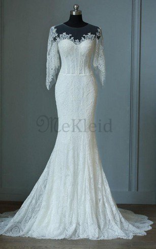 Vintage Halbe Ärmeln Bodenlanges Konservatives Brautkleid mit Reißverschluss