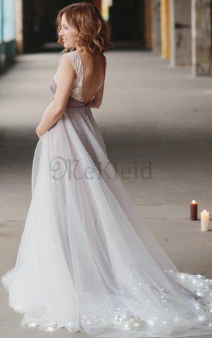 Ärmelloses Romantisches Bodenlanges Brautjungfernkleid mit Applike mit Plissierungen