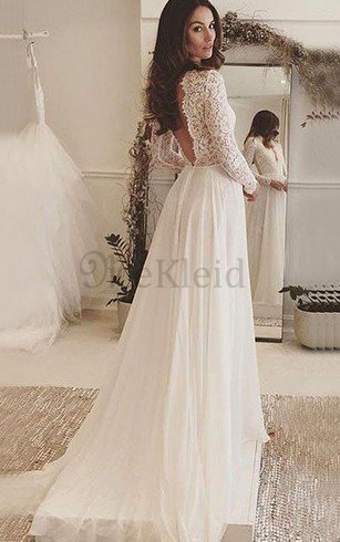 A-Line Langärmeliges Plissiertes Ärmelloses Elegantes Brautkleid