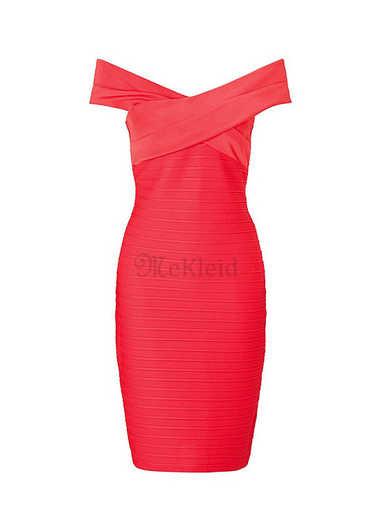 Rot Bardot Hals Kreuz Kleid Club Kleider