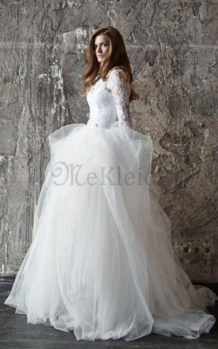 Duchesse-Linie Romantisches Luxus Brautkleid mit Langen Ärmeln mit Perlen