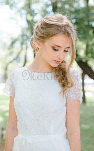 Juwel Ausschnitt Bescheidenes Extravagantes Brautkleid mit Gürtel mit Kurzen Ärmeln