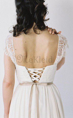 Chiffon Kurze Ärmeln Herz-Ausschnitt Einfaches Brautkleid mit Bordüre
