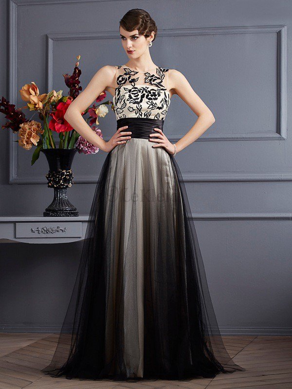 Prinzessin Schaufel-Ausschnitt Reißverschluss Ärmelloses Bodenlanges Abendkleid