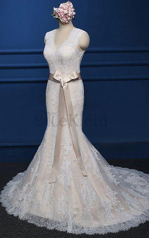 Meerjungfrau Ärmellos Brautkleid mit Schleife mit Gekappten Ärmeln