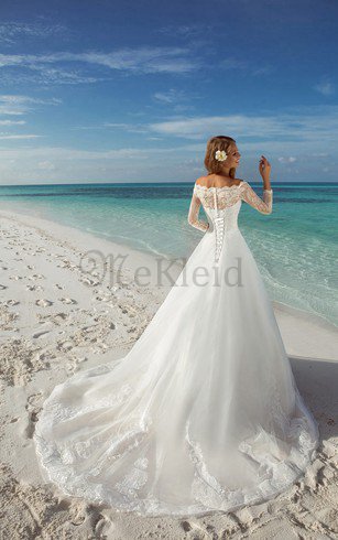 Schulterfrei Bateau Luxus Brautkleid mit Applike aus Organza