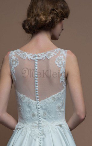 A linie Satin Schaufel-Ausschnitt Bodenlanges Brautkleid mit Applike