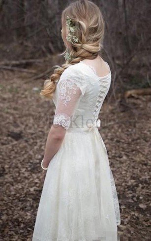 Schaufel-Ausschnitt Schlichtes Informelles Brautkleid mit Bordüre mit Rüschen