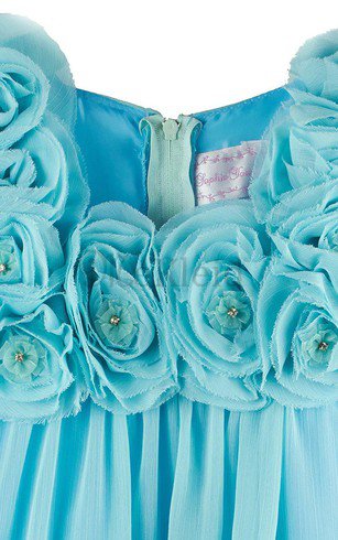 A-Linie Plissiertes Empire Taille Mini Blumenmädchenkleid mit Quadrat Ausschnitt
