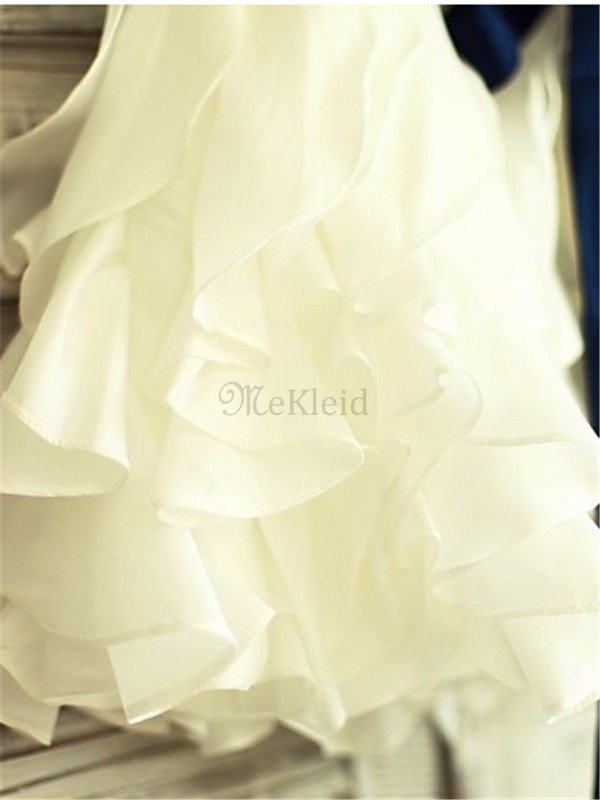 Ärmellos Prinzessin A-Linie Blumenmädchenkleid aus Chiffon mit Schaufel Ausschnitt