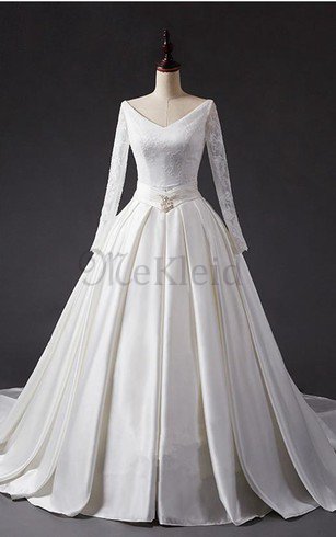 Klassisches Langärmeliges Satin Duchesse-Linie Elegantes Brautkleid